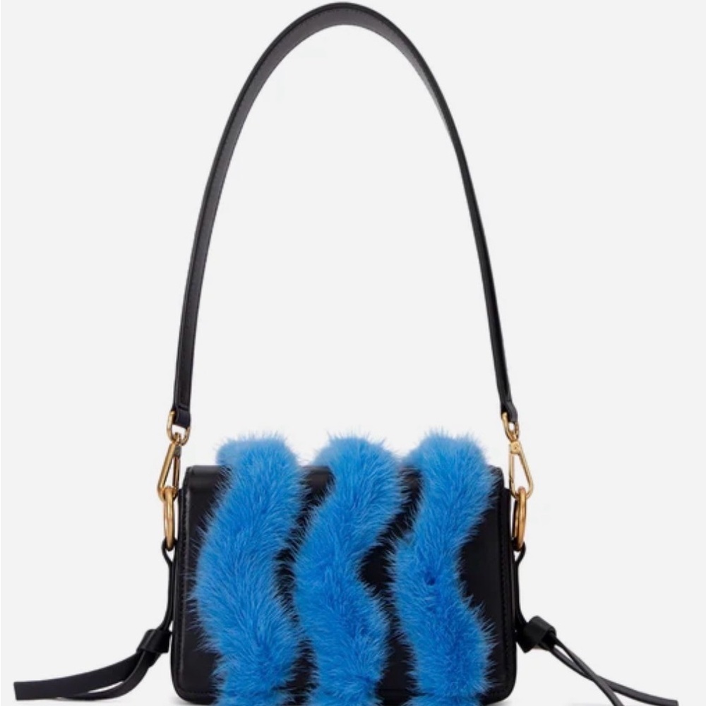 Brandon Blackwood Medium Nia Bag in Black Hard Leather with Blue Mink Fur - Picture 4 of 10